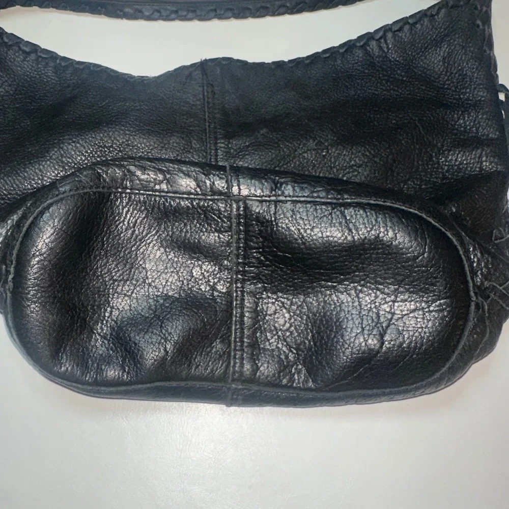 Y2K Lucky Brand Black Pebbled Soft Leather Hobo Shoulder Bag Purse Lace Up Sides